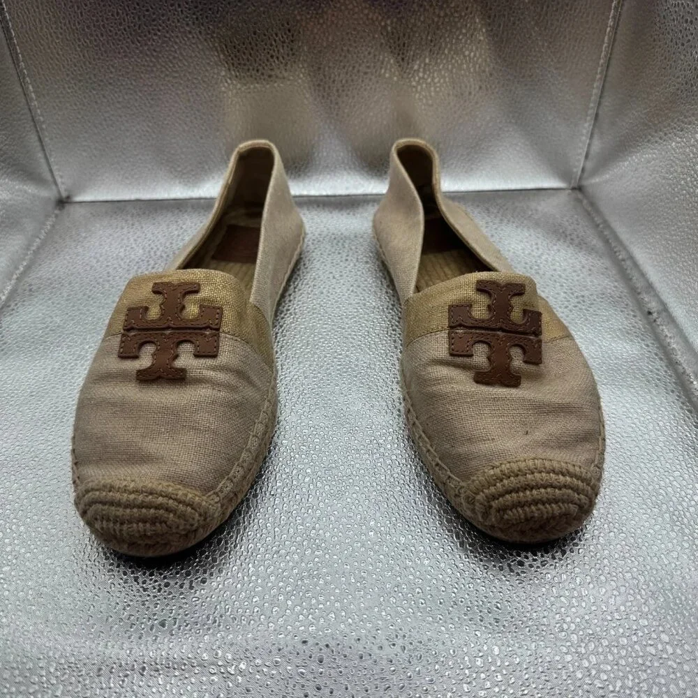 Size 9M Tory Burch Womens Beige Natural‎ Slip-On Weston Espadrille Flat
